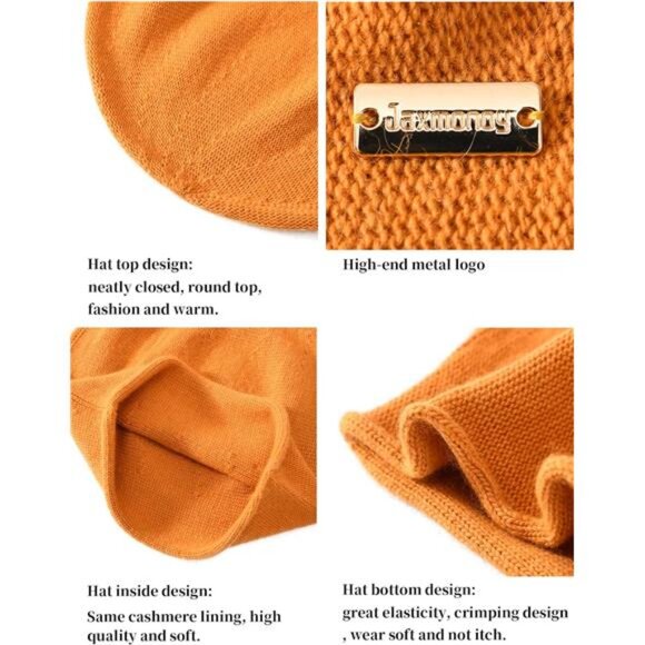 Knit Beanie Hat, Winter Soft Warm Beanies Orange - Picture 4 of 4